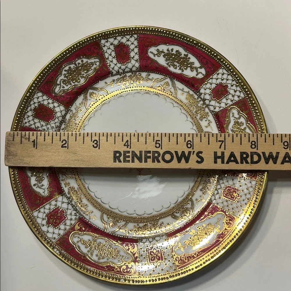 Granny Chic Nippon Hand Painted Cabinet Plate‎ Magenta Gold Moriage Beaded 8.5